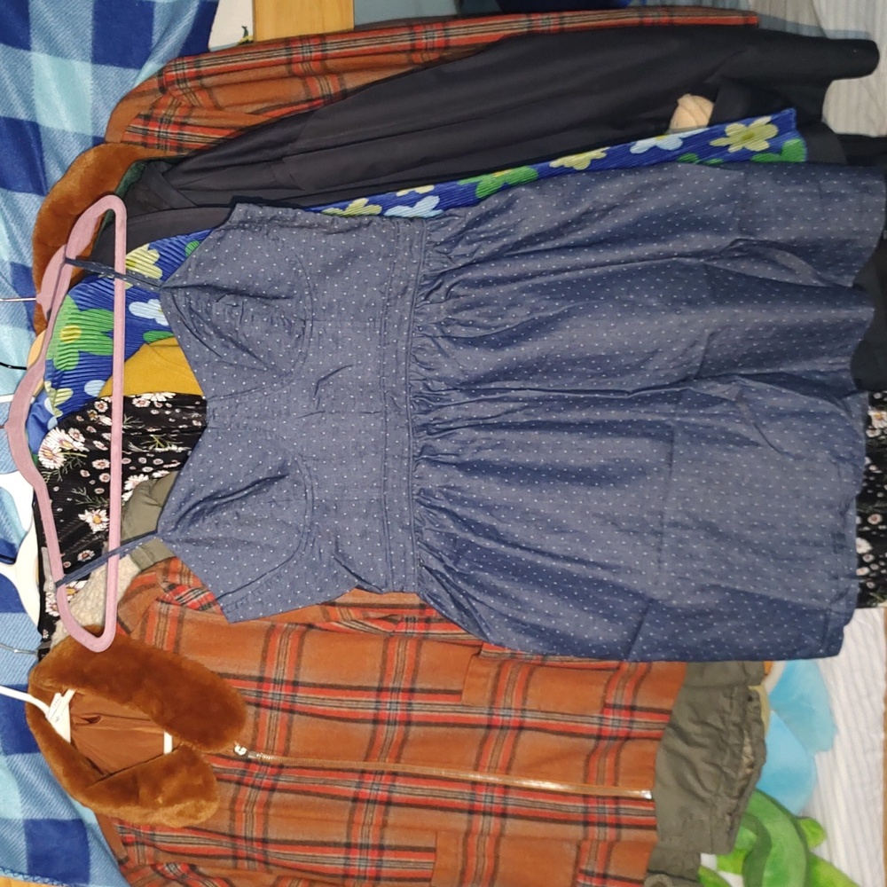 Monteau Blue Chambray Fit and Flare Polka Dot Dress XL